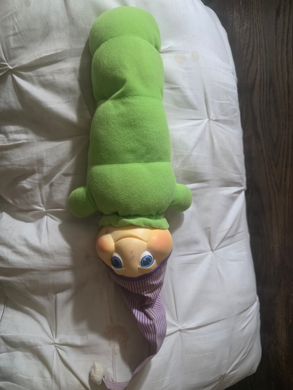 1984 Hasbro Gloworm Plush Doll Green Purple Fleece Collectible
